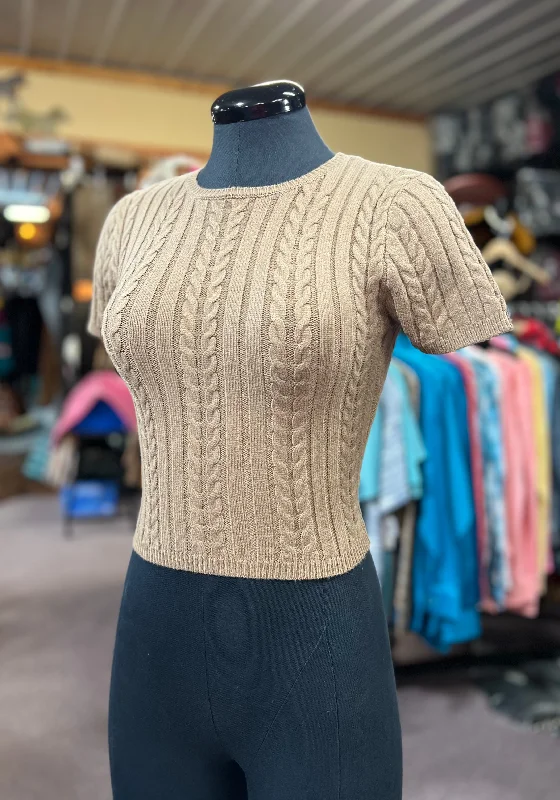 Tan Cable Knit Top Casual Knit Blouse