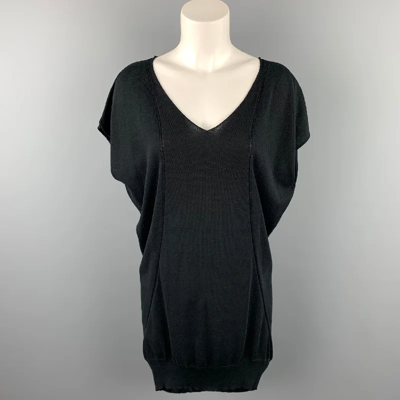 CoSTUME NATIONAL Size XS Black Cotton Sleevless Tunic Knit Top Royal Blue Knit Top