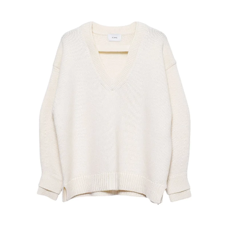 [CLANE]2WAY NECK OVER KNIT TOPS/IVORY(17106-2442) Festive Knit Tee