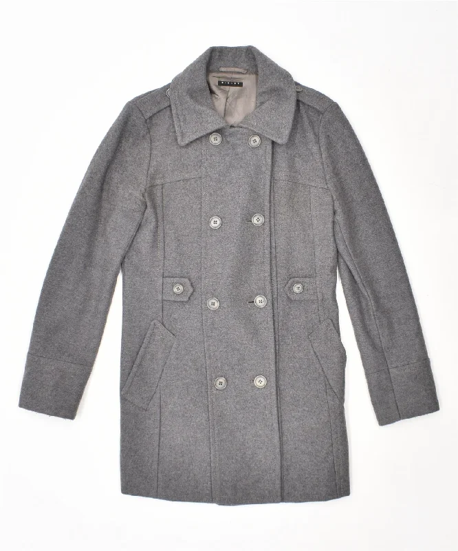 SISLEY Womens Double Breasted Coat IT 42 Medium Grey Raincoat Turtleneck Coat Wrap Coat SISLEY Womens Double Breasted Coat IT 42 Medium Grey Raincoat Turtleneck Coat Wrap Coat