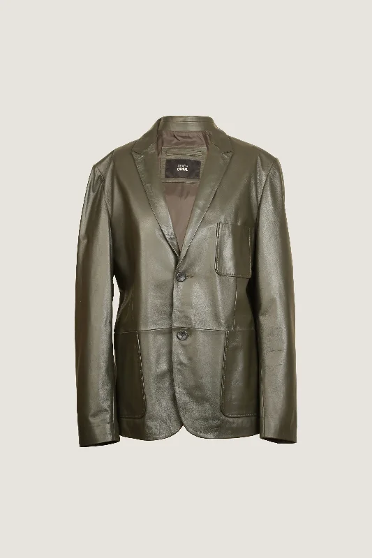 Novado - Women's Timeless Classic Leather Coat - Olive - 1 Piece Zip Front Button Front Snap Front Novado - Women's Timeless Classic Leather Coat - Olive - 1 Piece Zip Front Button Front Snap Front