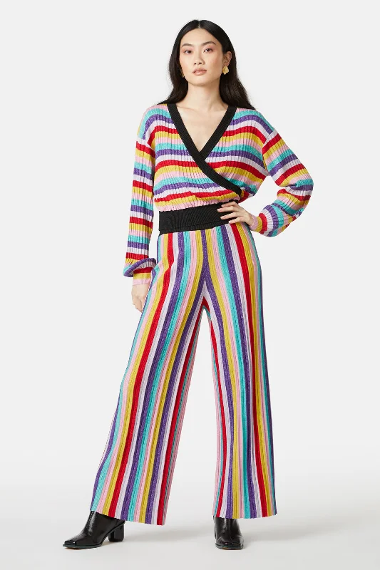 Rainbow Lurex Knit Top V Neck Knit Shirt