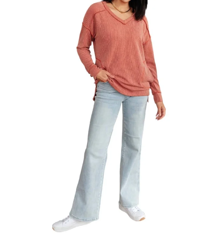 First And Foremost Rib Knit Top In Red Elegant Knit Top