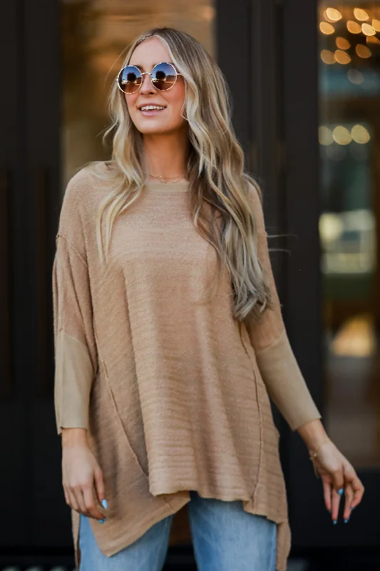 FINAL SALE - More Than Essential Taupe Oversized Knit Top Mustard Yellow Knit Tee