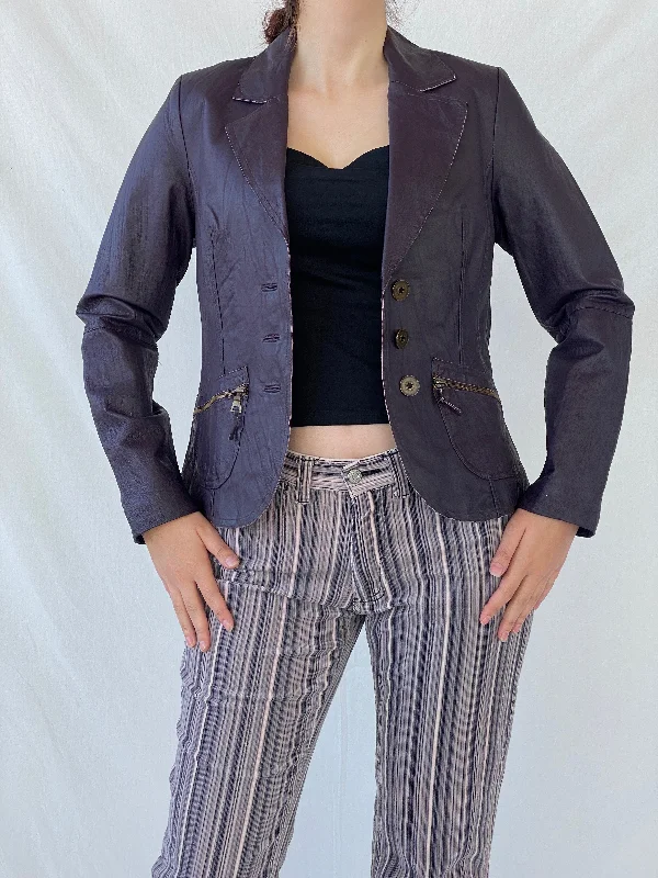 Vintage Bonita Purple Genuine Leather Women’s Blazer Jacket - S Women's Stripe Blazer