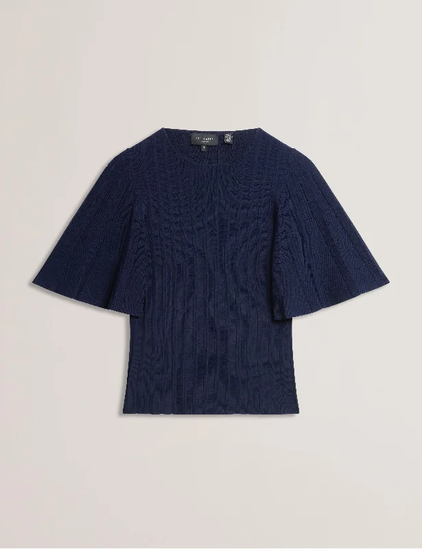 Iivanna Crew Neck Fluted Sleeve Knit Top Navy Casual Weekend Knit Top