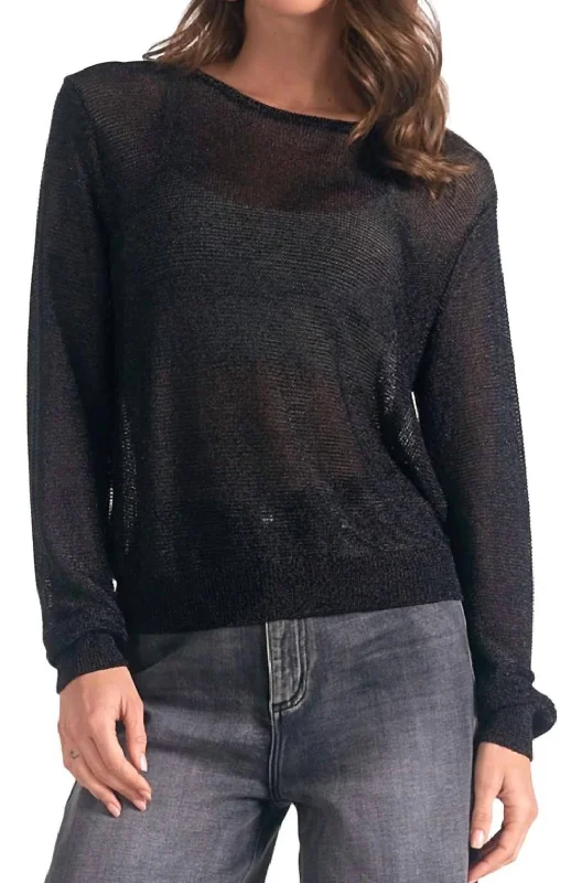 Metallic Knit Top In Black Spring Knit Blouse