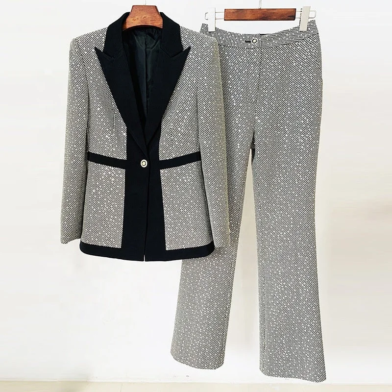 OUDINA Good Quality Plaid Sequin Womens Coat Suits And Blazer Trousers Two Piece Pants Blazers For Women Suit Women's Custom Jacket OUDINA Good Quality Plaid Sequin Womens Coat Suits And Blazer Trousers Two Piece Pants Blazers For Women Suit Women's Custom Jacket
