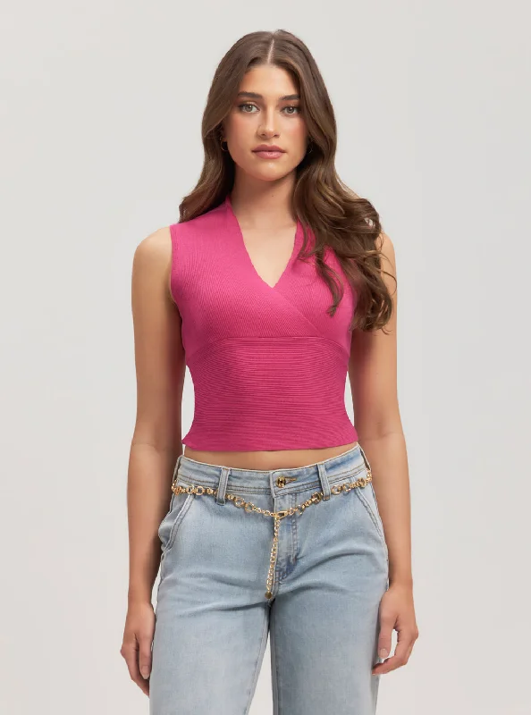 Eco Pink Surplice Delia Knit Top Boutique Knit Tee