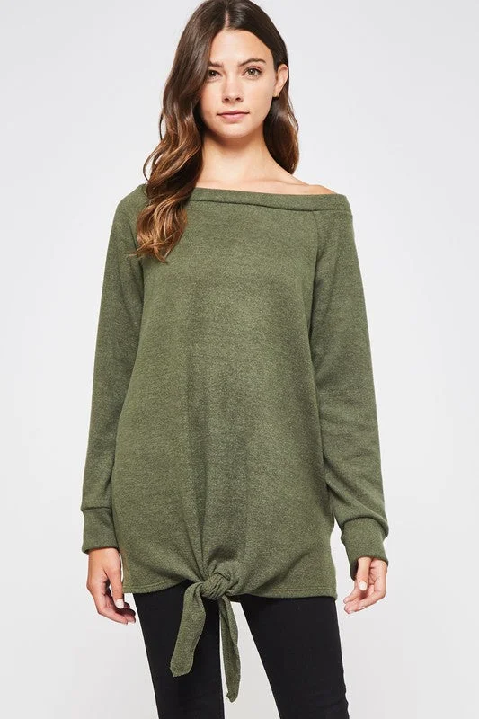 Twist Front Knit Top - Olive Vintage Knit Top