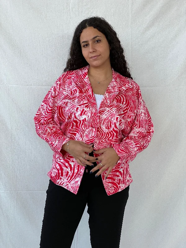 Vintage Label Vie Red and White Zebra Abstract Print Blazer - L Women's Casual Suit