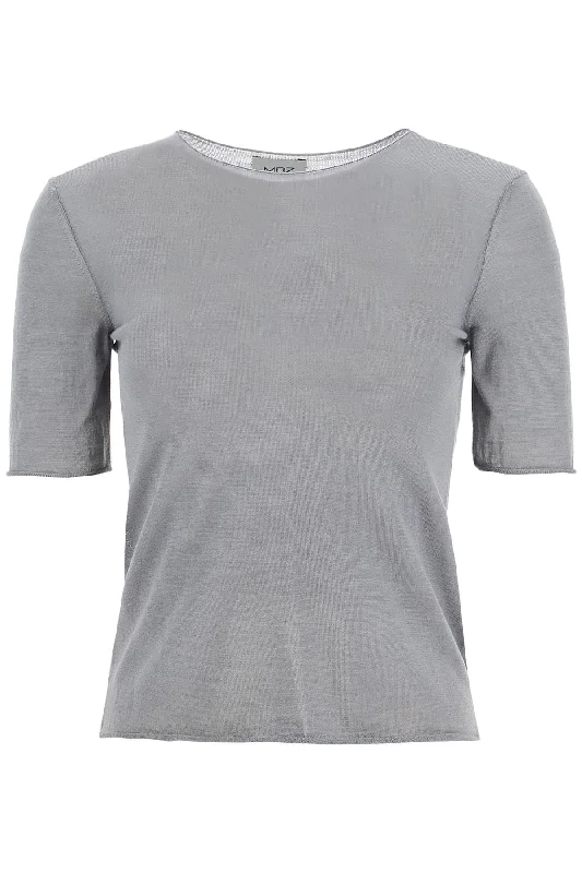 Short-sleeved Knit Top For  - Grey Minimalist Knit Blouse