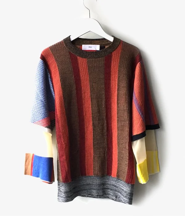 TOGA PULLA/JACQUARD KNIT TOP S/S (RED) Luxury Knit Top