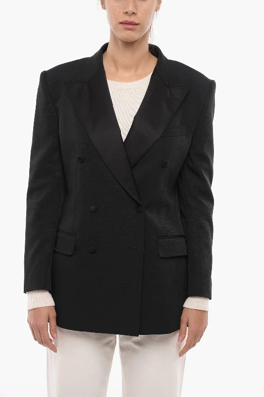 Dolce & Gabbana Tech-gabardine Double-breasted Blazer with Satin Peak Lapel Women's Luxury Jacket