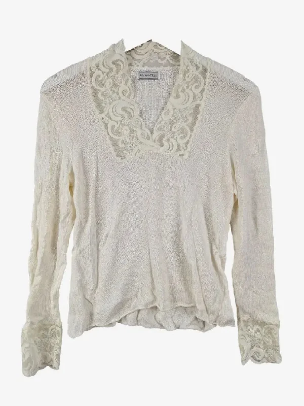 Anne McKay Vanilla Lace Trimmed Elegant Knit Top Size M Affordable Knit Blouse