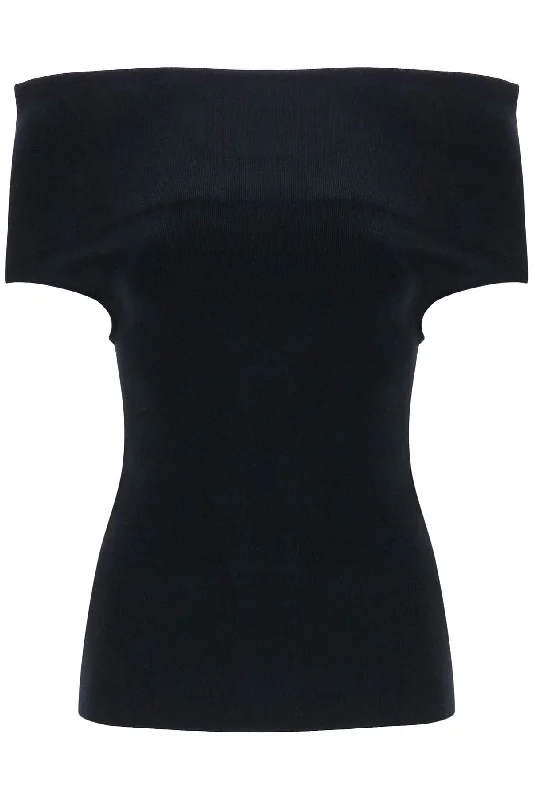 Off-shoulder Double-knit Top In Black Viscose  - Black Classic Knit Tee