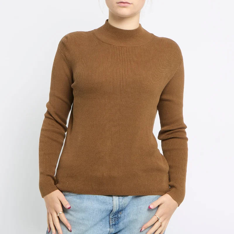 Turtle Neck Ribbed Knit Top - UK 14 Boat Neck Knit Top