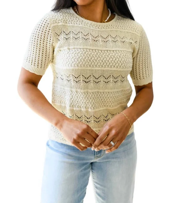 Thea Crocheted Knit Top In Natural Fashion Knit Shirt