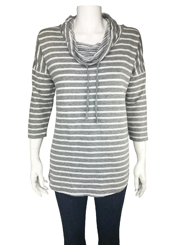 Cable & Gauge, Women's Striped Knit Top, Heather Grey, Size M Boutique Knit Tee