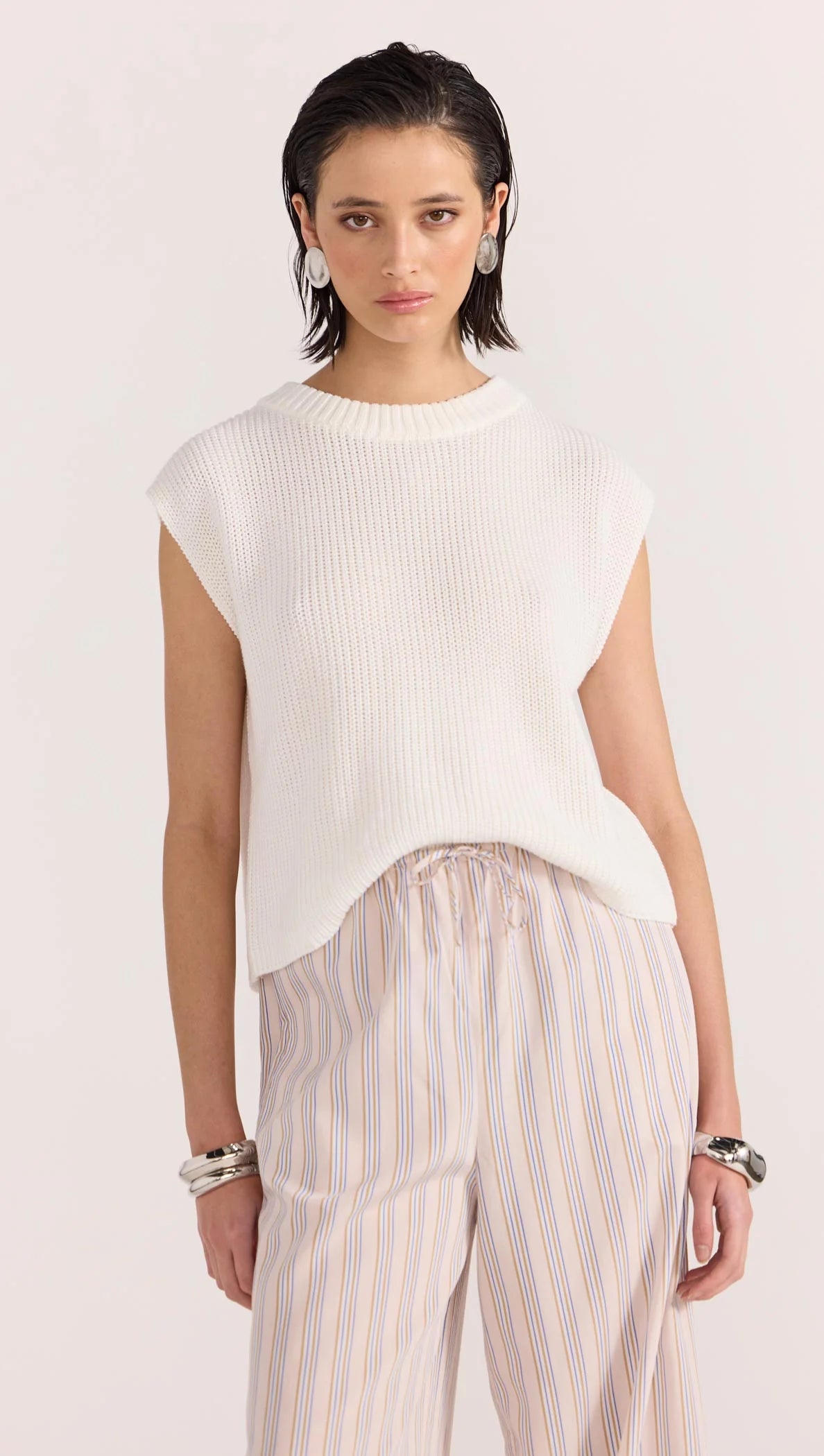 Petra Knit Top Pure White Knit Blouse