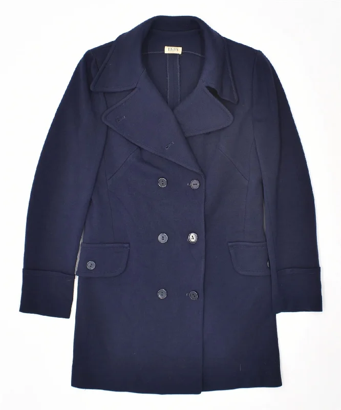 EROS Womens Double Breasted Coat UK 12 Medium Navy Blue Vintage Welt Pockets Slit Pockets Flap Pockets EROS Womens Double Breasted Coat UK 12 Medium Navy Blue Vintage Welt Pockets Slit Pockets Flap Pockets