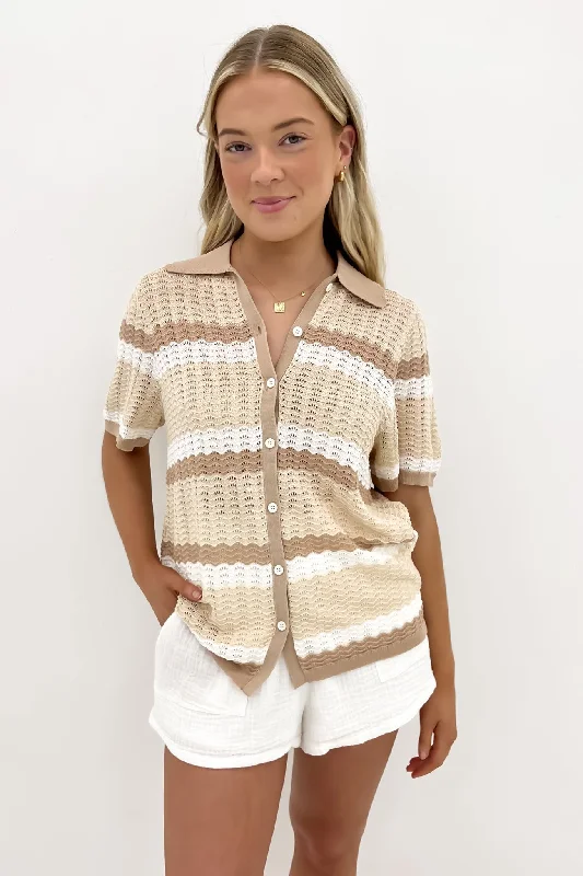 Dakota Knit Top Neutral Stripe Branded Knit Top