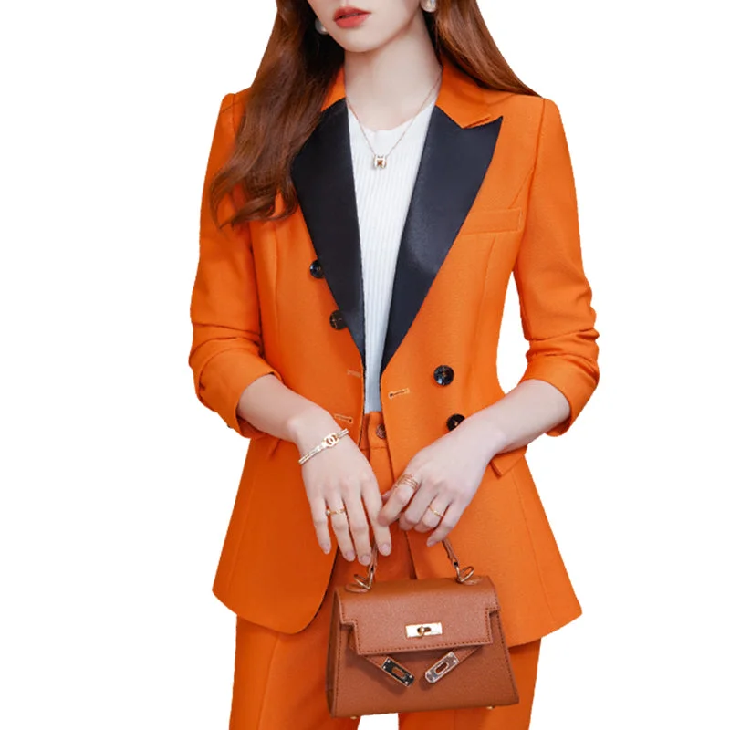 Wholesales Orange High-quality two-Piece Suit Set Business Double Breasted Blazer Office Lady Elegant Women Jacket and Trouser Women's High-End Blazer Wholesales Orange High-quality two-Piece Suit Set Business Double Breasted Blazer Office Lady Elegant Women Jacket and Trouser Women's High-End Blazer