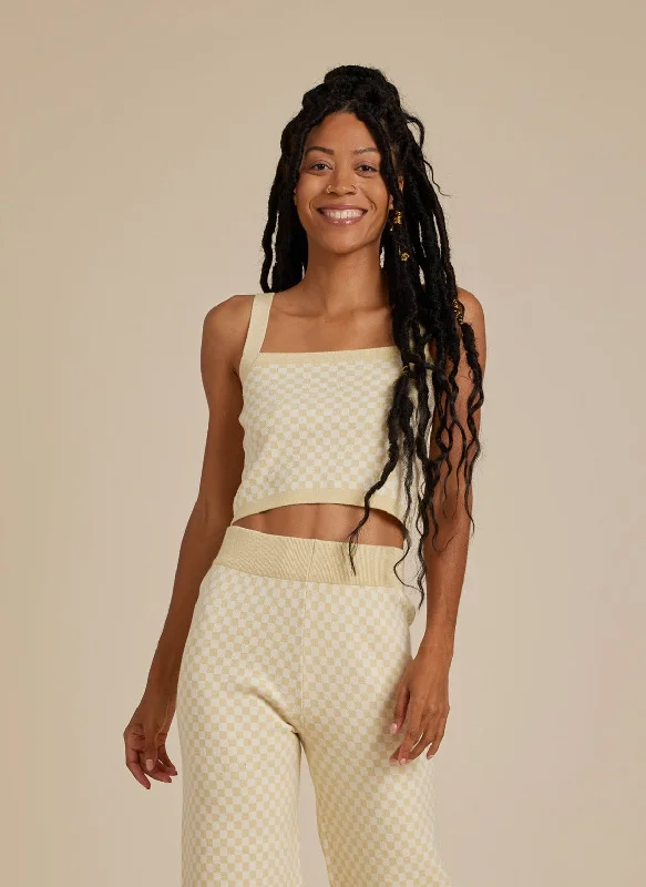 The Checker Knit Top by Rylee & Cru - Lemon Check Handmade Knit Blouse