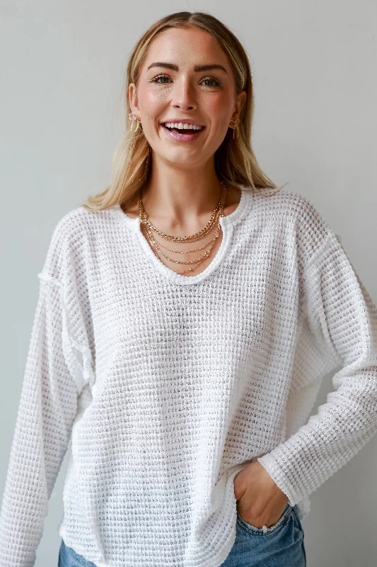 Isabella White Waffle Knit Top - DOORBUSTER Lavender Knit Shirt