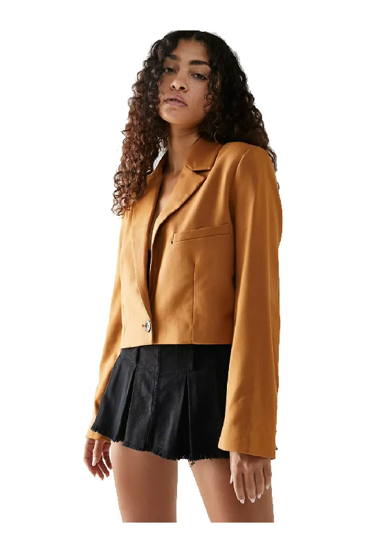 Free People Block Party Crop Blazer In Amber Women's Classic Suit