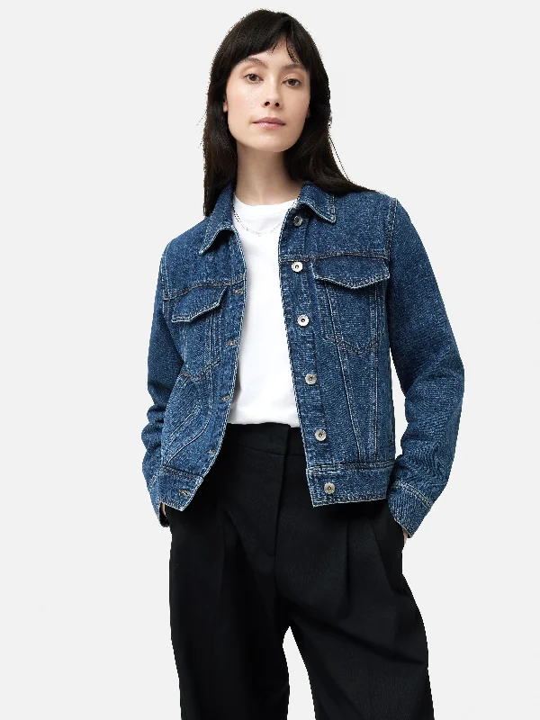 Boxy Denim Trucker Jacket | Vintage Mid Blue Belted Jacket Elasticated Jacket Padded Jacket Belted Jacket Elasticated Jacket Padded Jacket