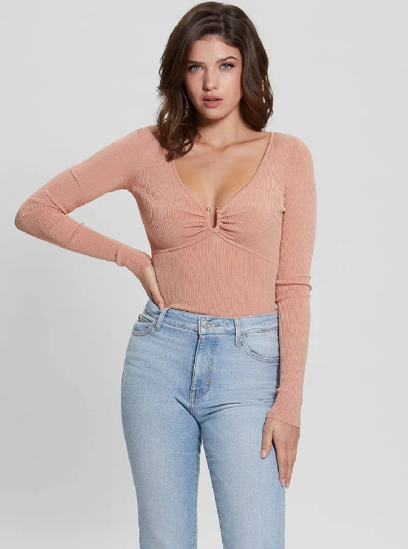 Pink Nicole Rib Knit Top Stylish Knit Top