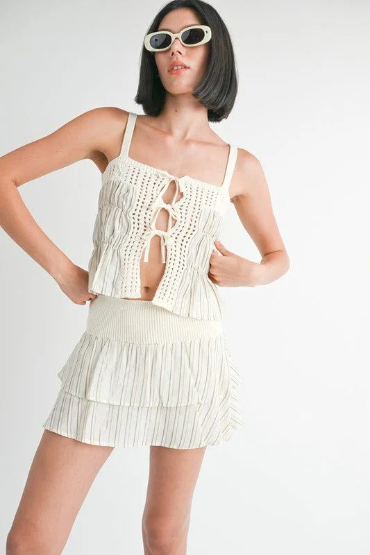 Squared Neck Mixed Knit Top Minimalist Knit Blouse