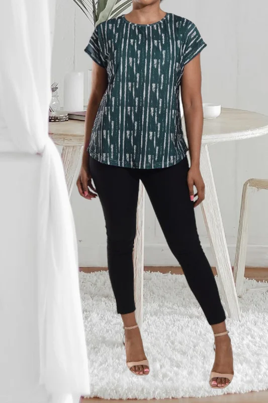 Ladies Emerald Printed Knit Top Evening Knit Shirt