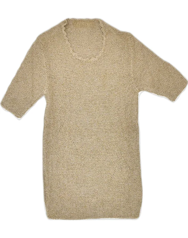 VINTAGE Womens Knit Top UK 6 XS Gold Lightweight Knit Tee