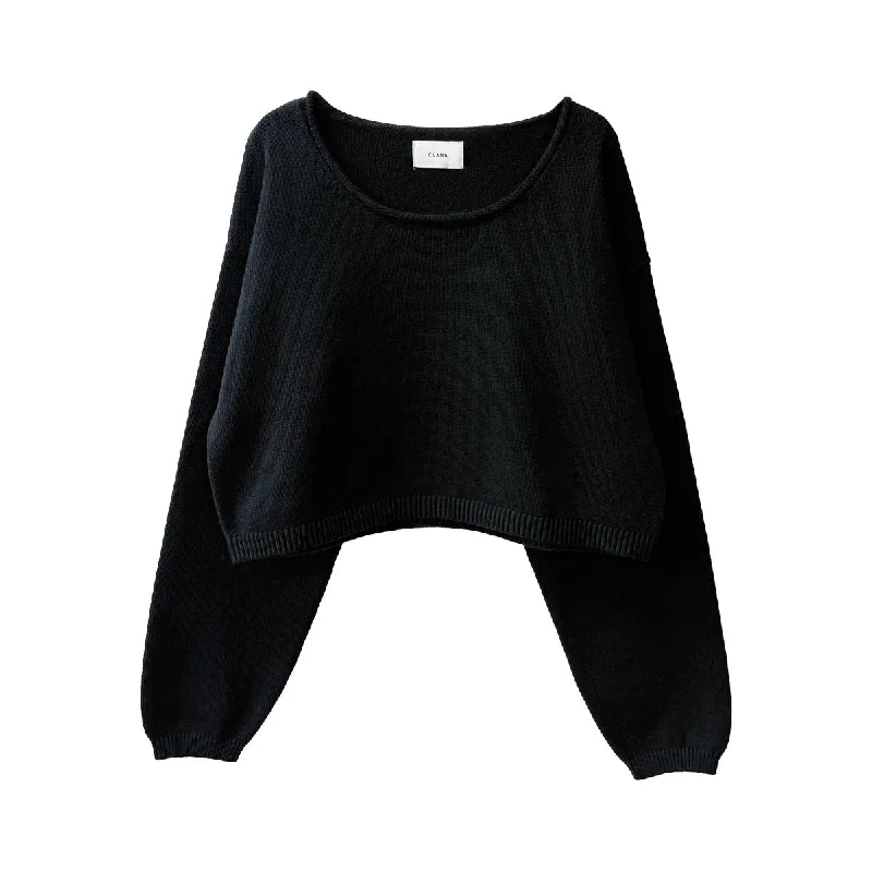 [CLANE]ROLL NECK SHORT KNIT TOPS/BLACK(18106-2262) Budget-Friendly Knit Tee