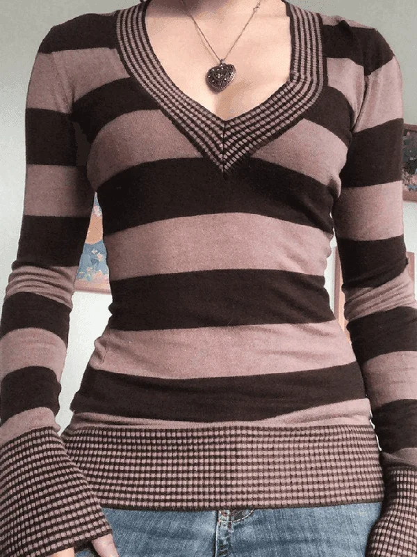 V Neck Striped Knit Top Glamorous Knit Top