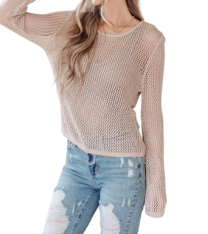 Calming Down Loose Knit Top In Taupe Linen Knit Blouse