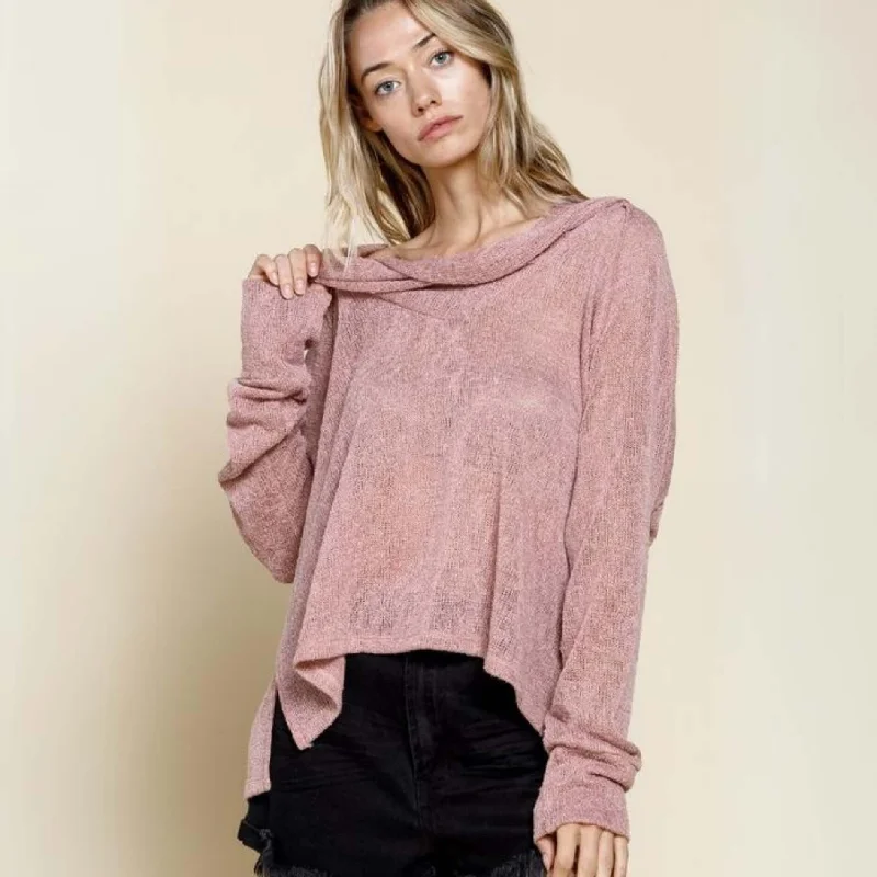 Lightweight Low Gauge Cowl Neck Knit Top CLEARANCE FINAL SALE One Shoulder Knit Shirt