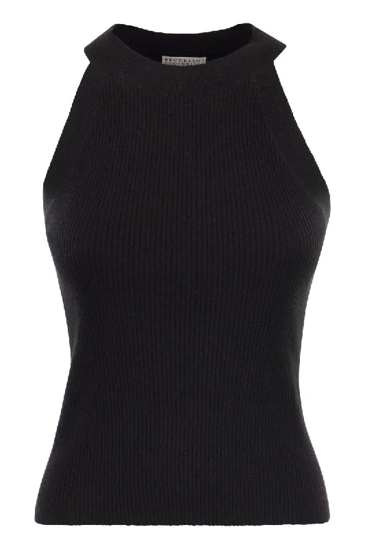 Sparkling lightweight cashmere and silk ribbed knit top Exclusive Knit Top