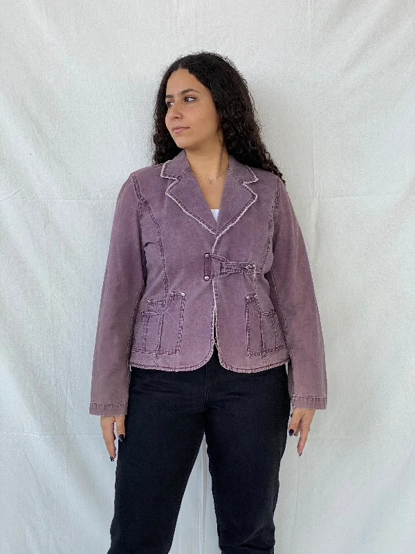 Vintage 00s Faithfull Purple Blazer Denim Like Effect - L Women's Business Blazer