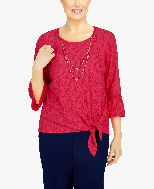 Plus Size Happy Hour Solid Textured Knit Top Casual Knit Blouse