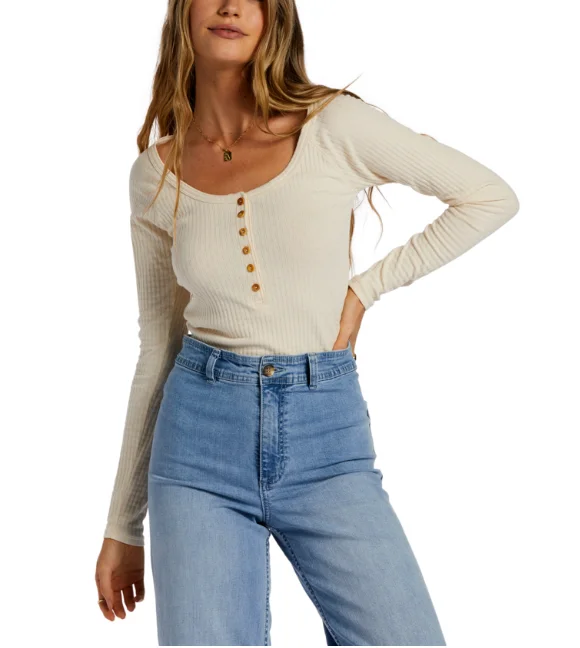 Billabong Womens Call Me Rib Knit Top Textured Knit Blouse