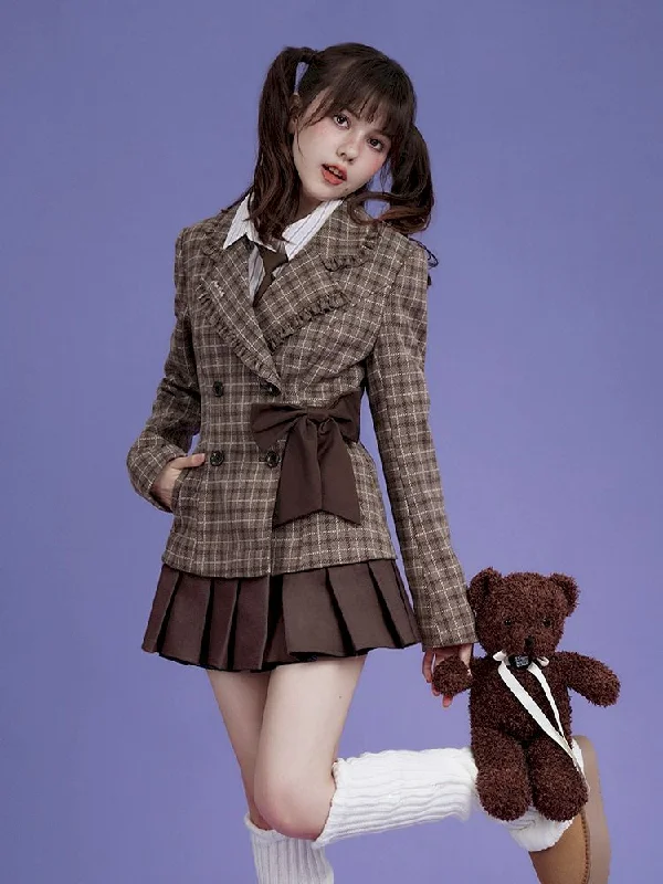 Sweet cool mocha plaid bow blazer【s0000005034】 Women's Luxurious Jacket