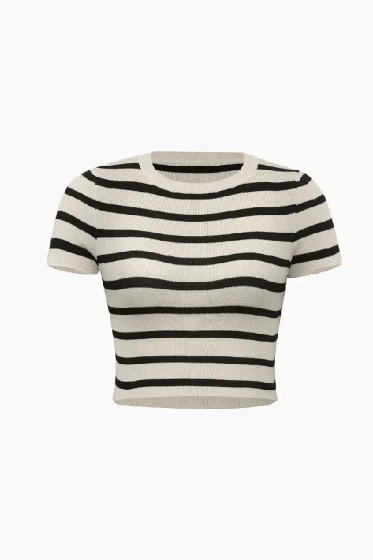 Stripe Short Sleeve Knit Top Business Knit Top