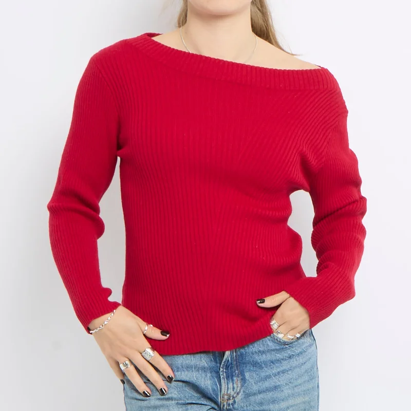 Off The Shoulder Ribbed Knit Top - UK 12 Spring Knit Blouse