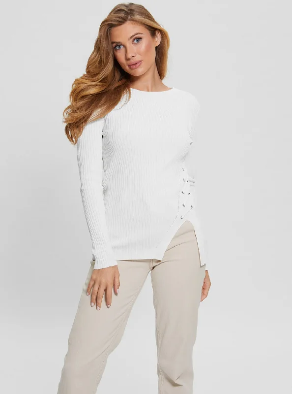 White Irmine Knit Top Elegant Knit Top