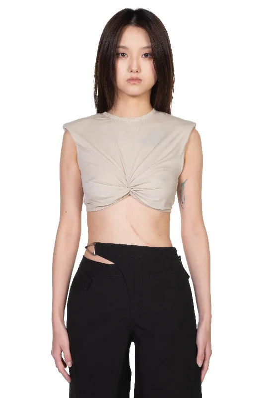 Padded Shoulder Knit Top Cream Handmade Knit Blouse