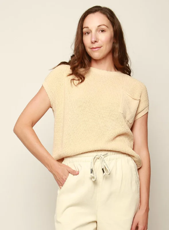 Valeria Summer Knit Top-BEIGE Ribbed Knit Shirt