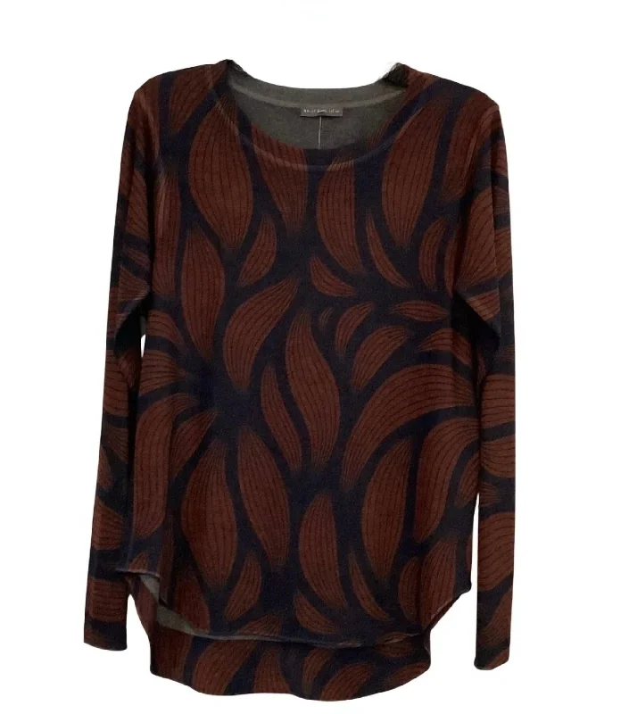 Women's High Low Hem Knit Top In Navy/rust Polo Neck Knit Top